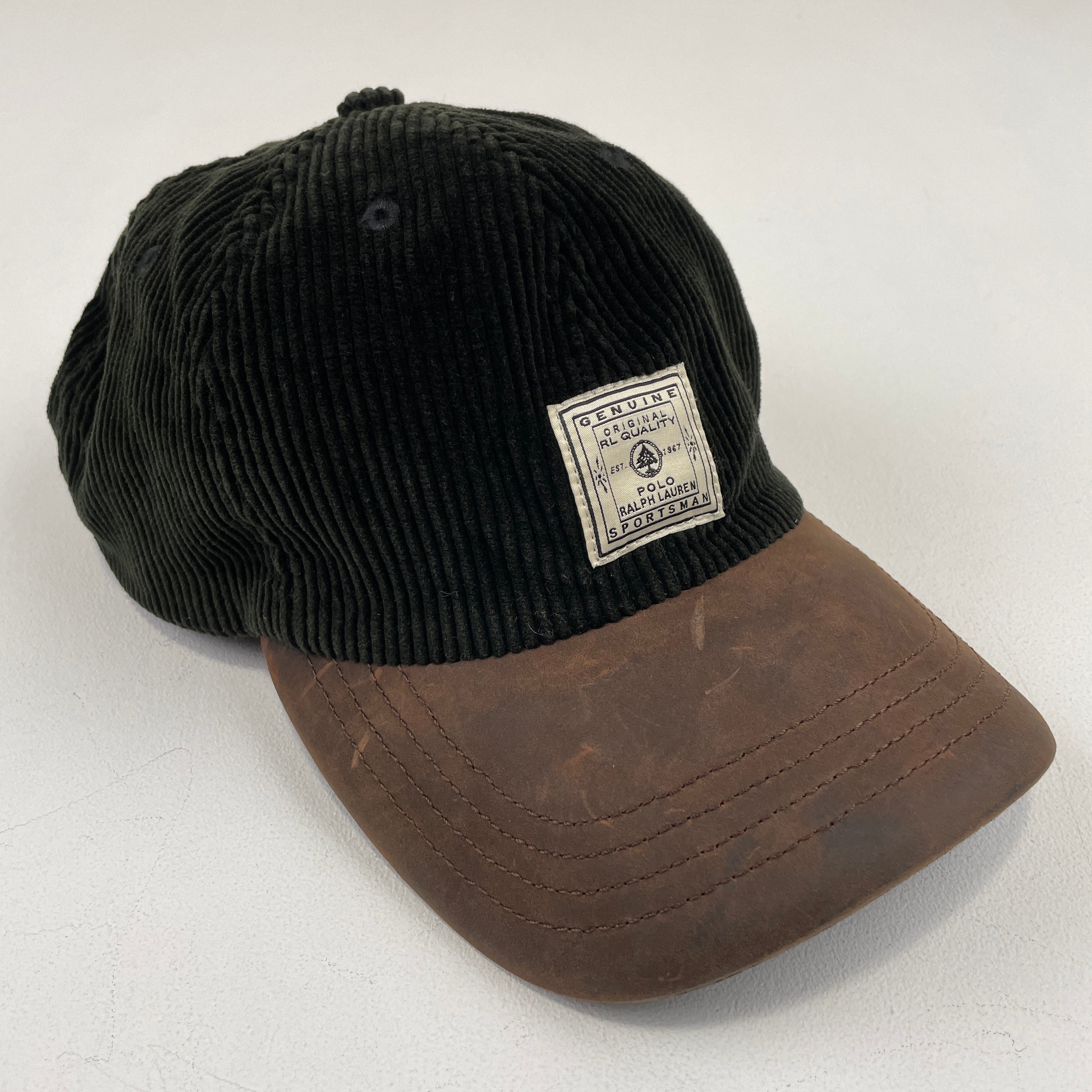 VNTG Polo Ralph Lauren Sportsman Leather Brim Corduroy 5 Panel Hat –