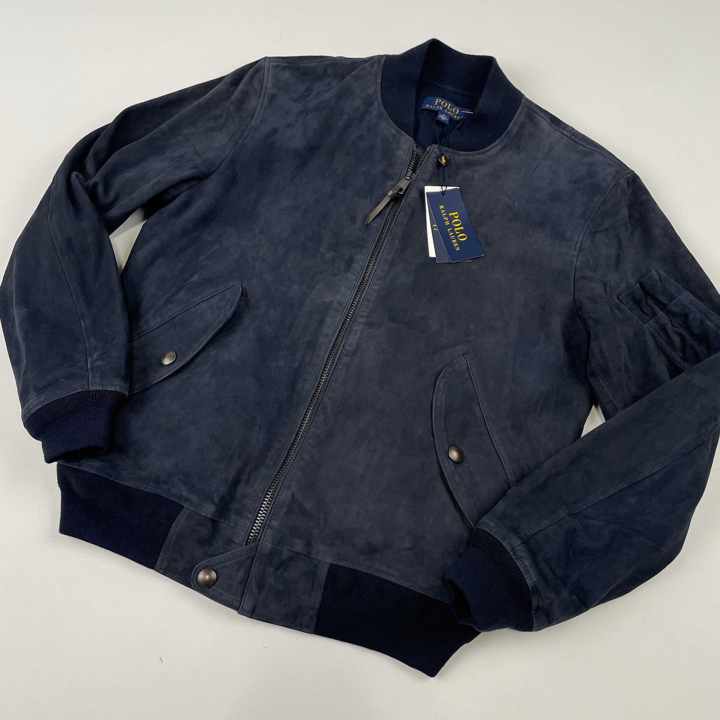 NWT Polo Ralph Lauren M Navy Blue Goat Suede Leather Bomber