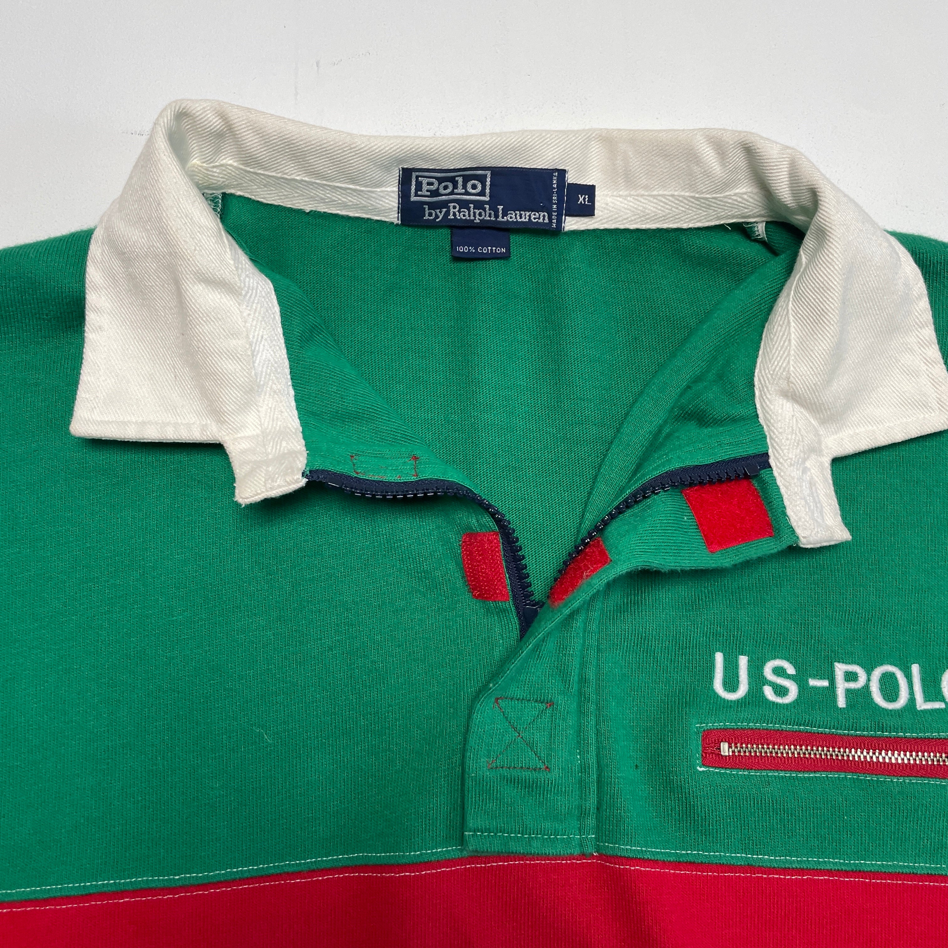 VNTG Polo Ralph Lauren (XL) RL-67 1993 US-POLO Colorblock Rugby 